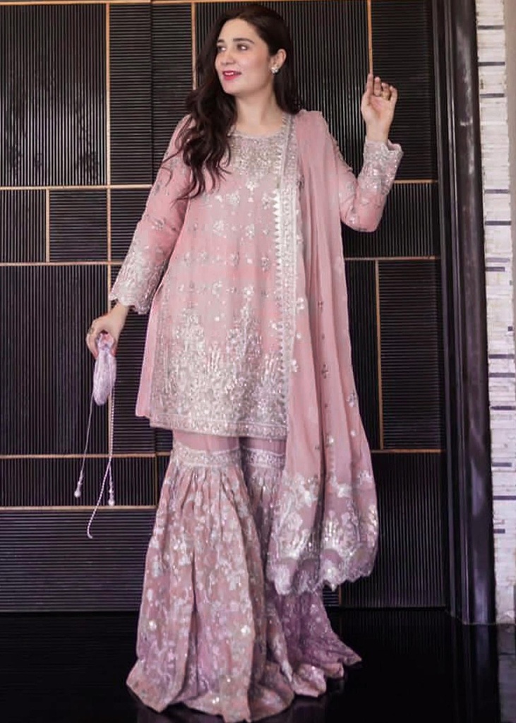 Chiffon Gharara in Mauve pink