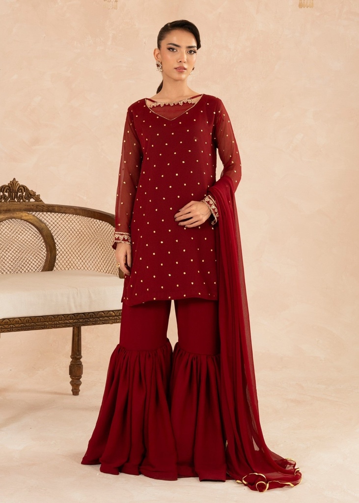 Chiffon Gharara in Maroon