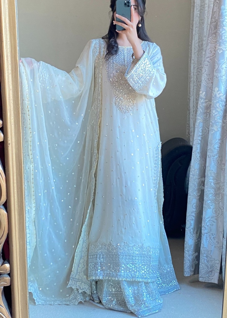 Chiffon Gharara in Off-white