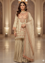 Organza Gharara in Beige