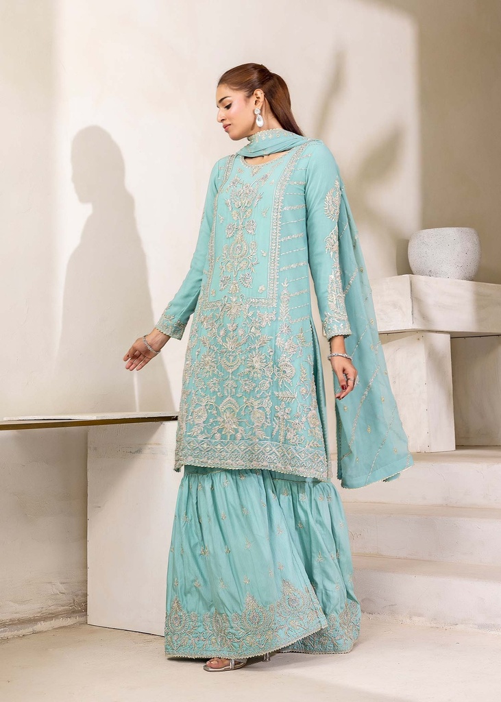Chiffon Gharara in Aquamarine