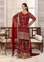 Chiffon Gharara in Cherry red