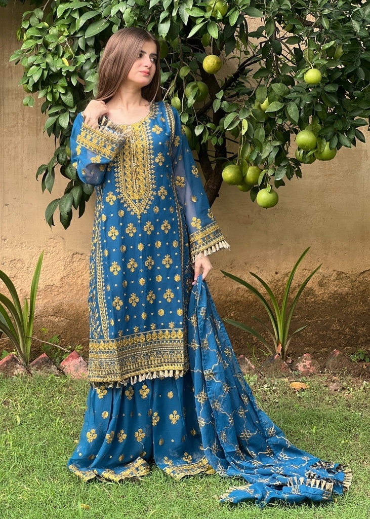 Chiffon Gharara in Teal