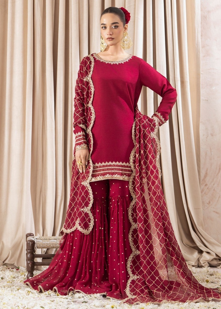 Raw silk Gharara in Fuchsia