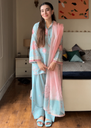 Cotton silk Kurta Set in Sky blue