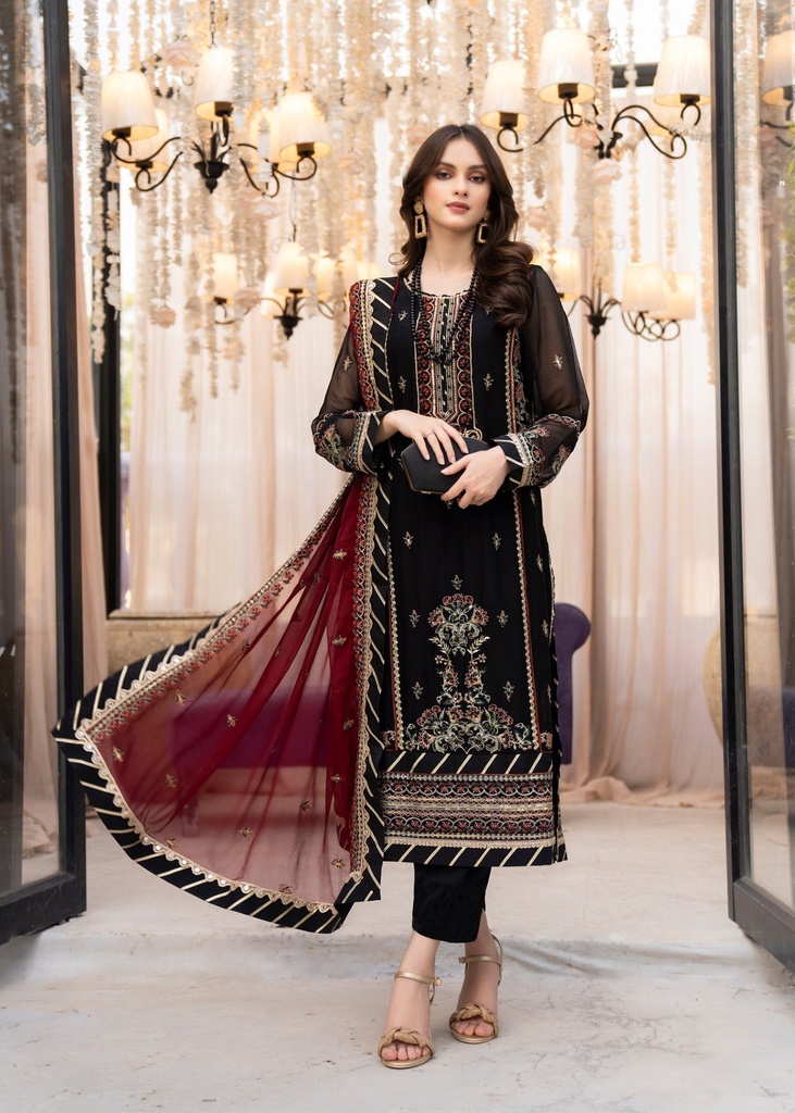 Chiffon Kurta Set in Black