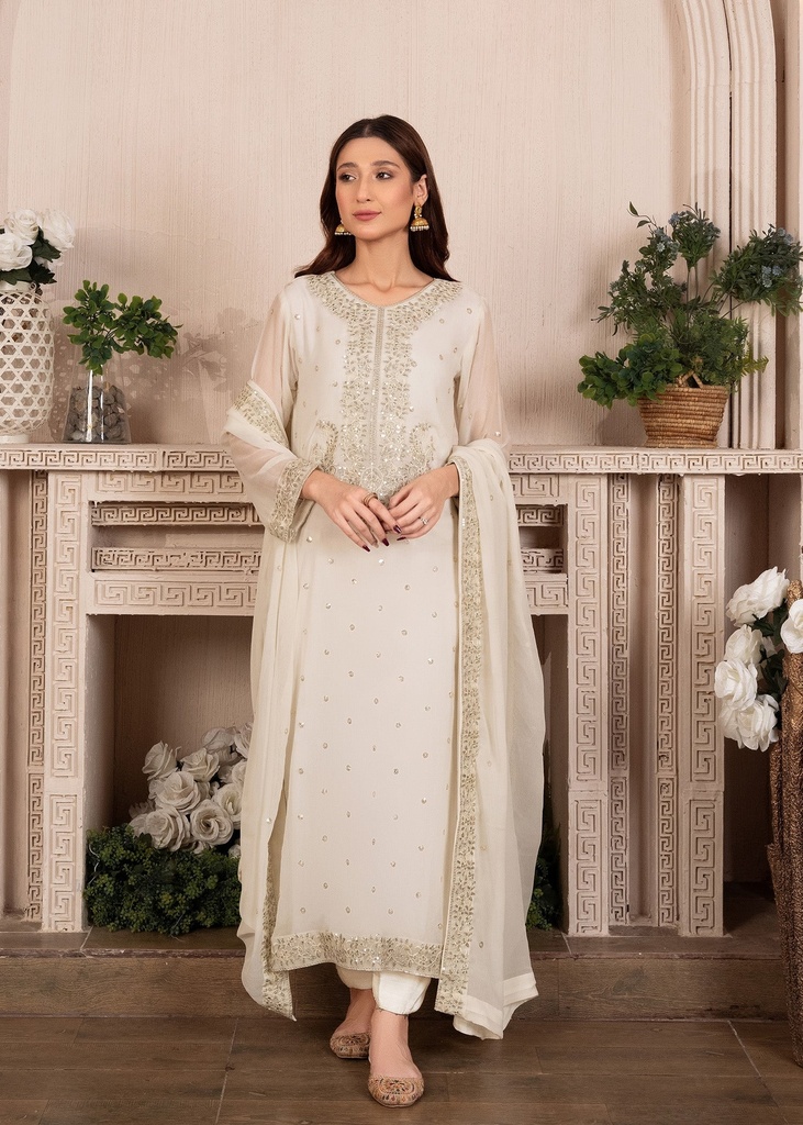 Chiffon Kurta Set in White