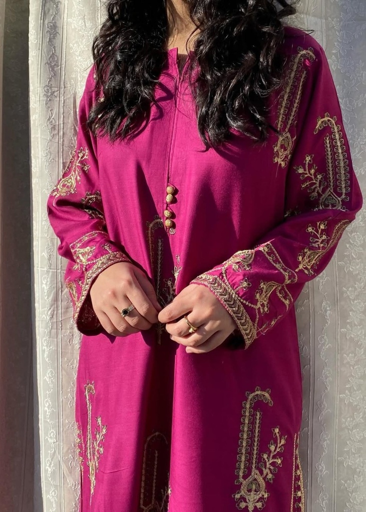 Linen Kurta Set in Violet red