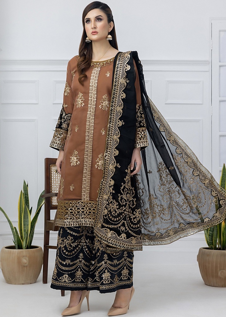 Organza Kurta Set in Camel brown