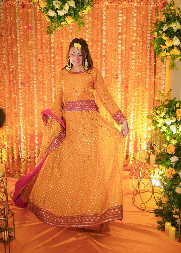 Chiffon Lehenga in Mustard