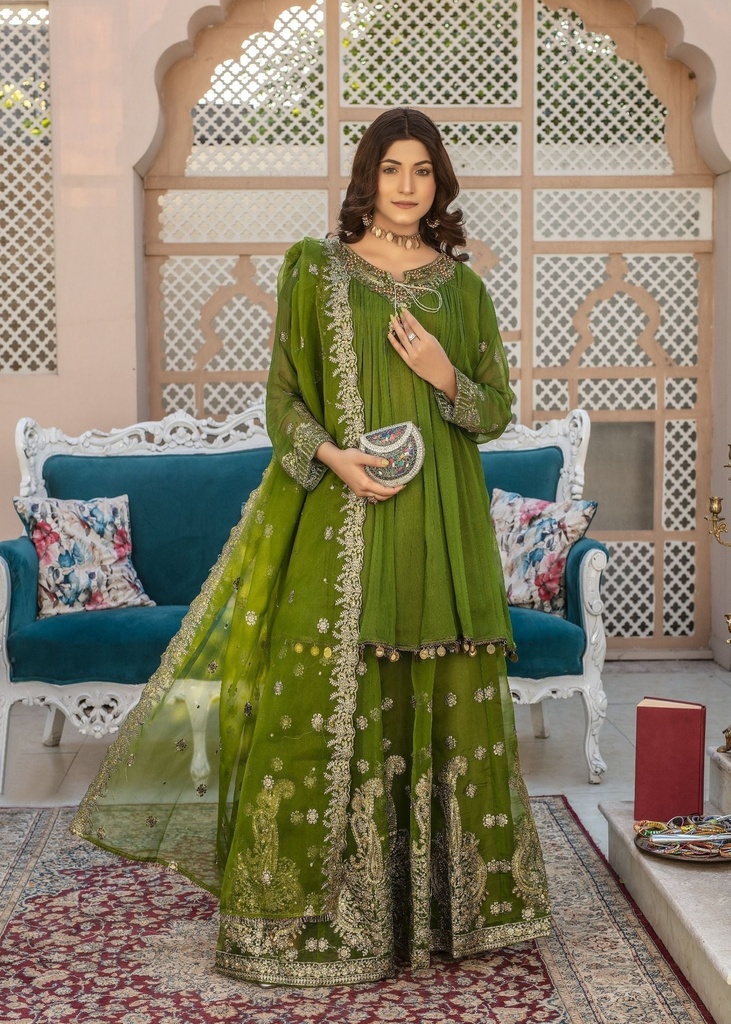 Chiffon Lehenga in Green