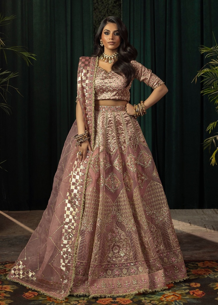Tissue Lehenga in Mauve pink
