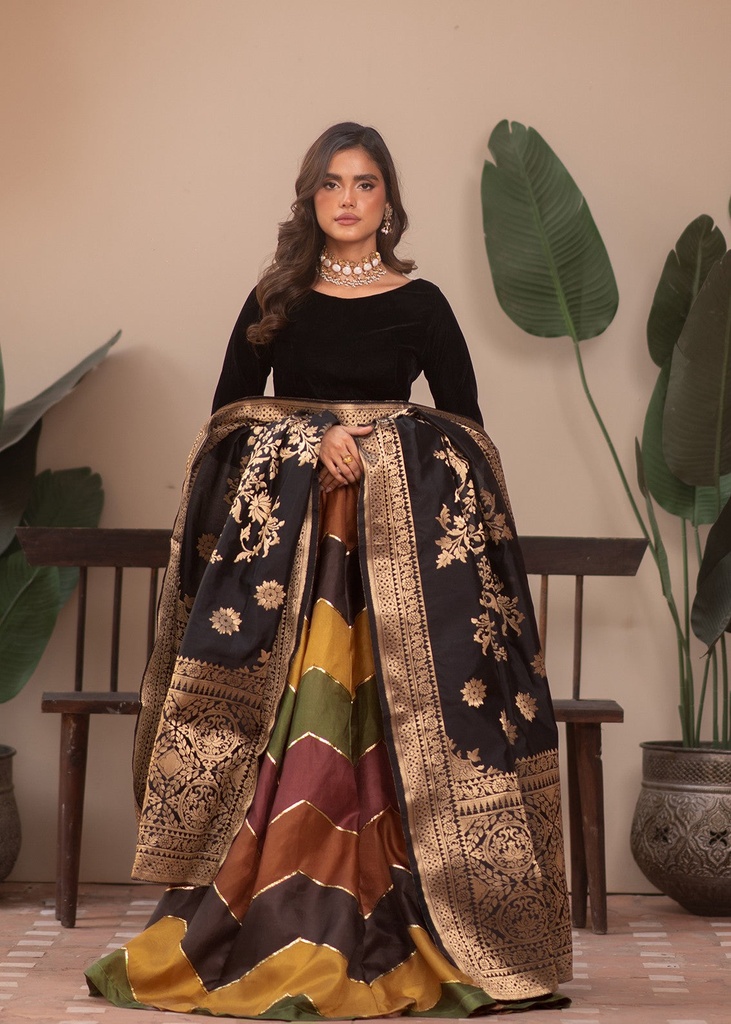 Velvet Lehenga in Black
