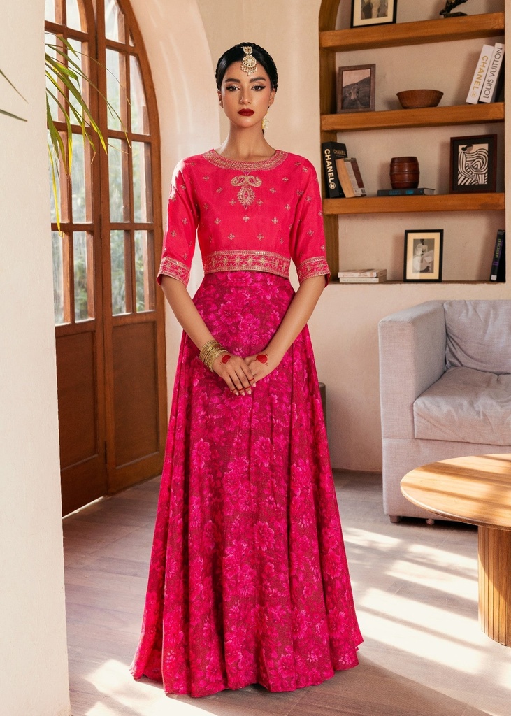 Raw silk Lehenga in Hot pink