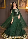Net Lehenga in Bottle green