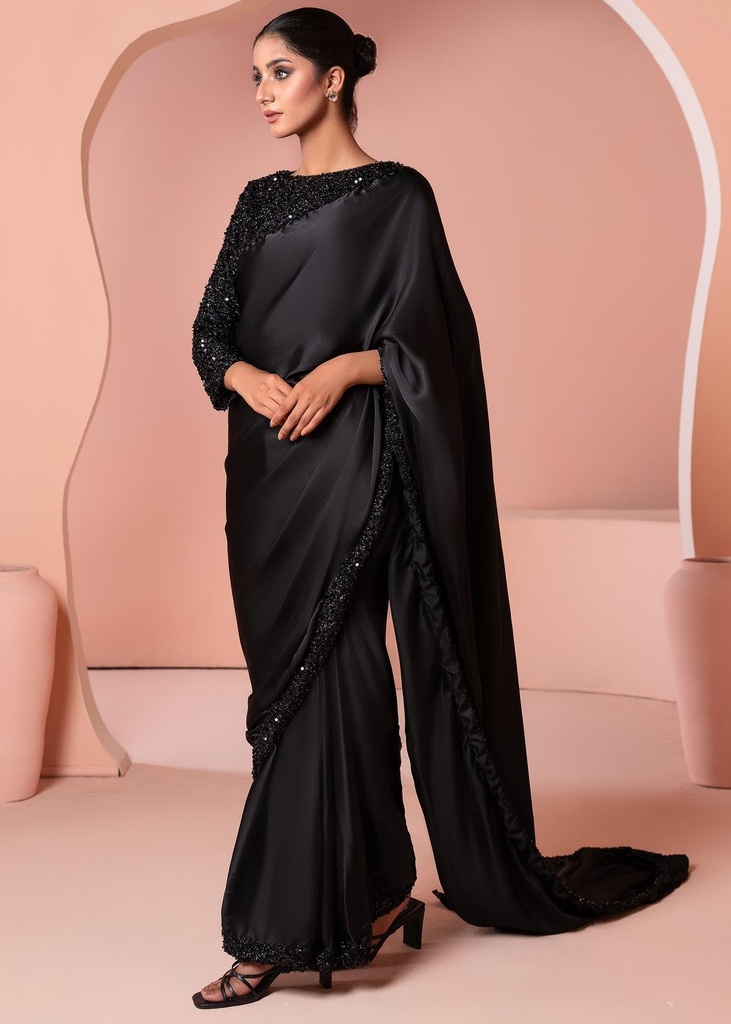 Net Saree in Black