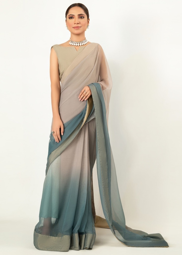 Raw silk Saree in Mint green