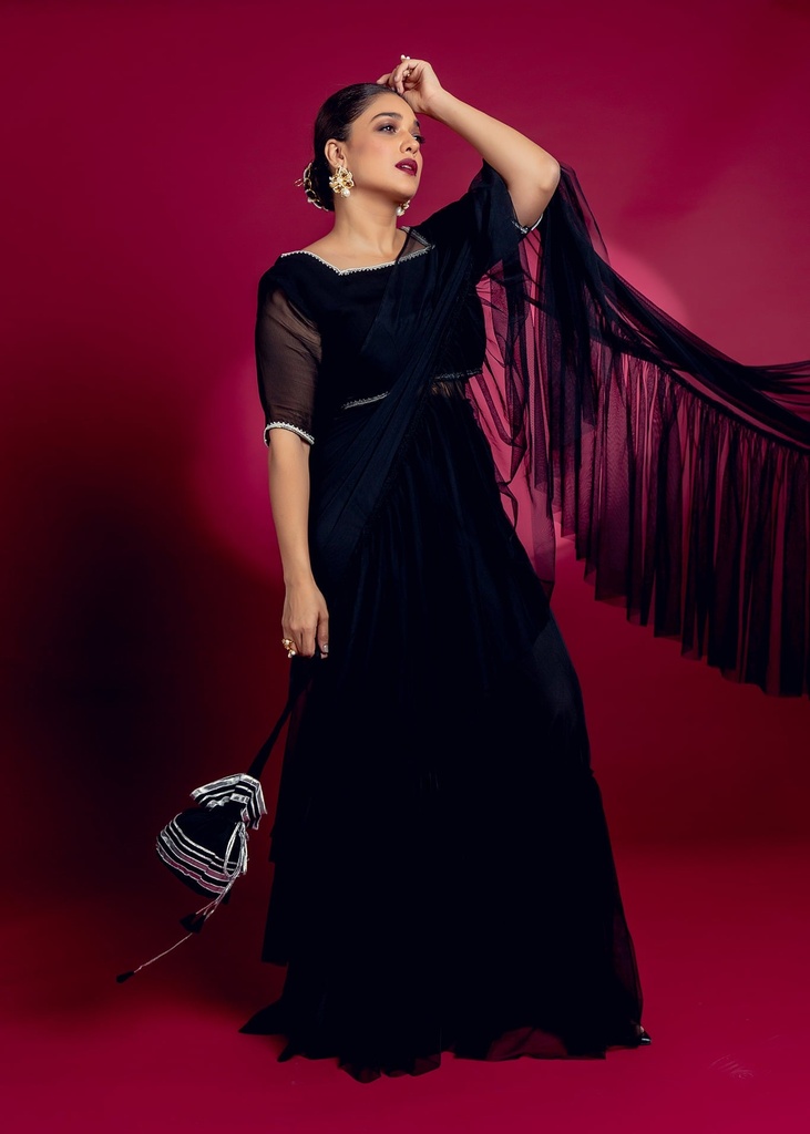 Net Saree in Black