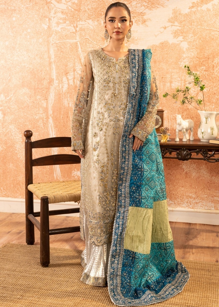 Net Sharara in Pastel grey
