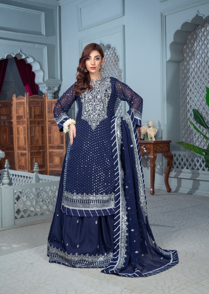 Chiffon Sharara in Navy blue