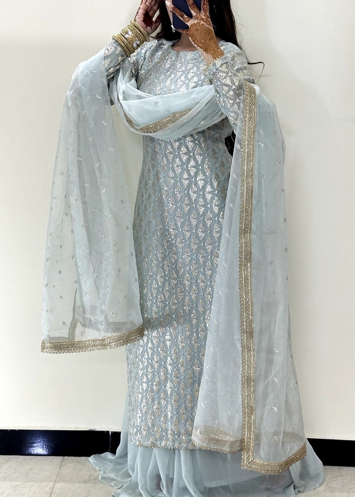 Bemberg crinkle chiffon Sharara in Light blue
