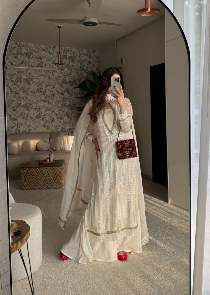 Bemberg crinkle chiffon Sharara in Off-white