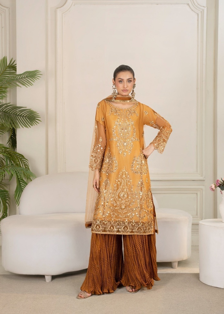 Organza Sharara in Mari gold