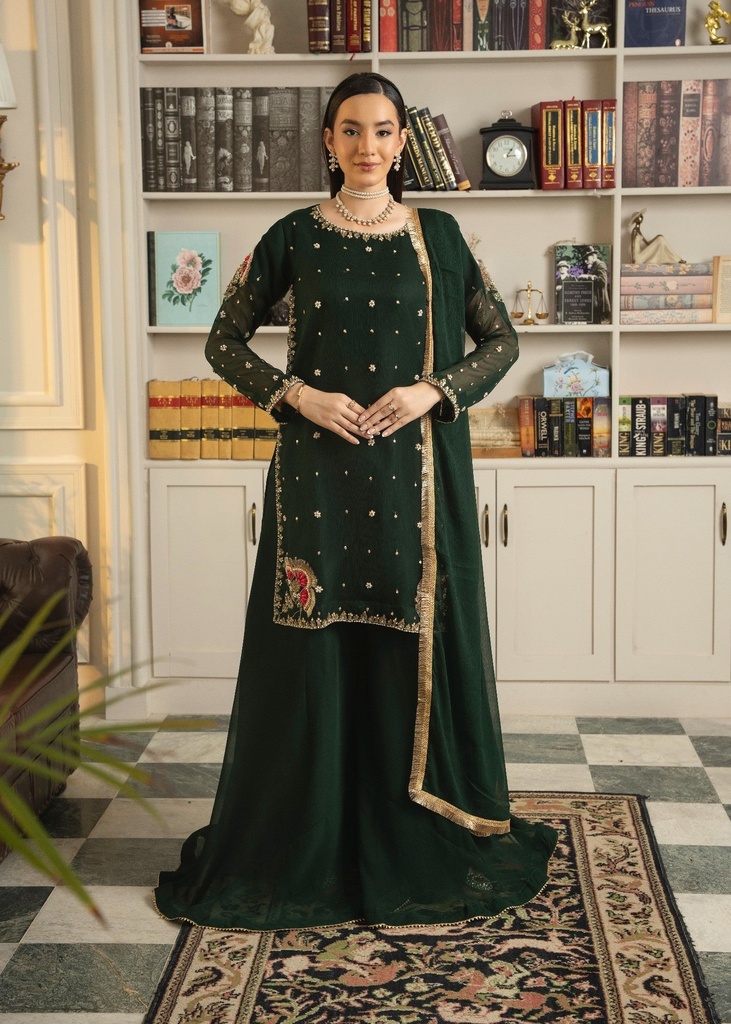 Chiffon Sharara in Bottle green