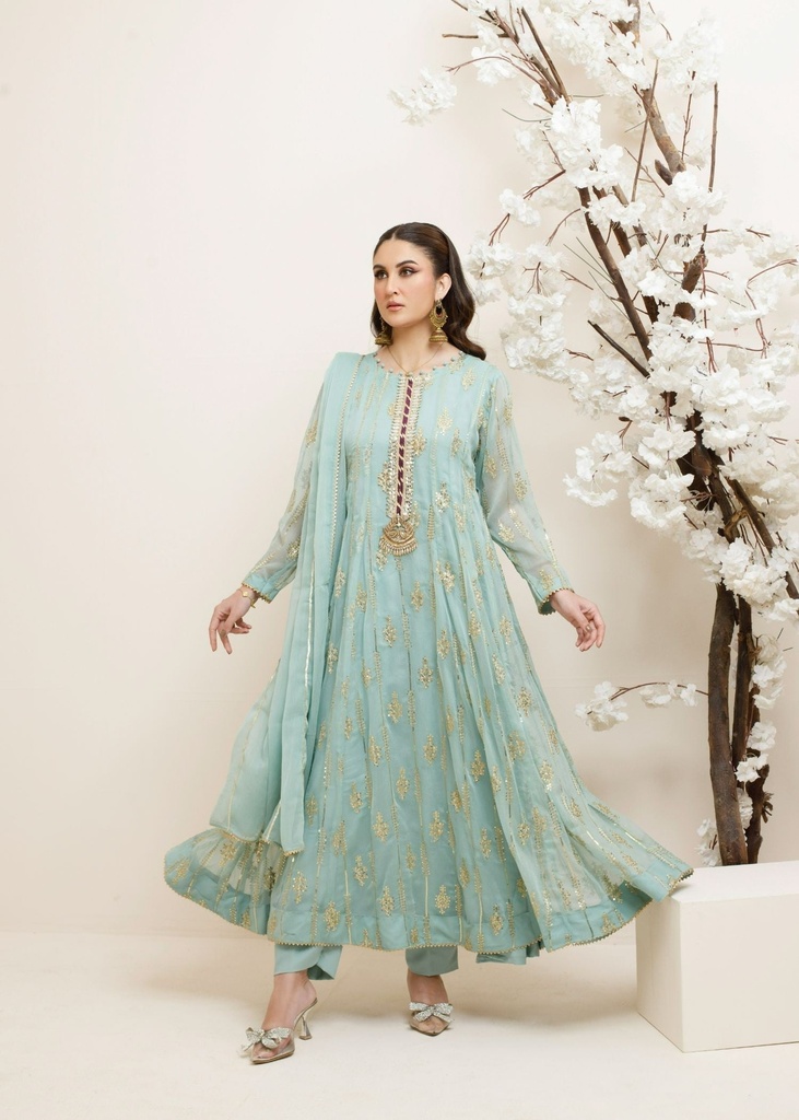 Anarkali in Light blue by Ayesha Closet