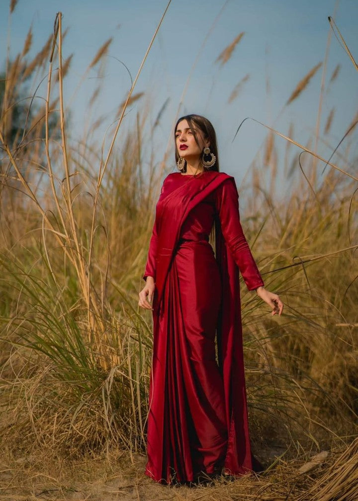 Saree in Cherry red by Anabiya