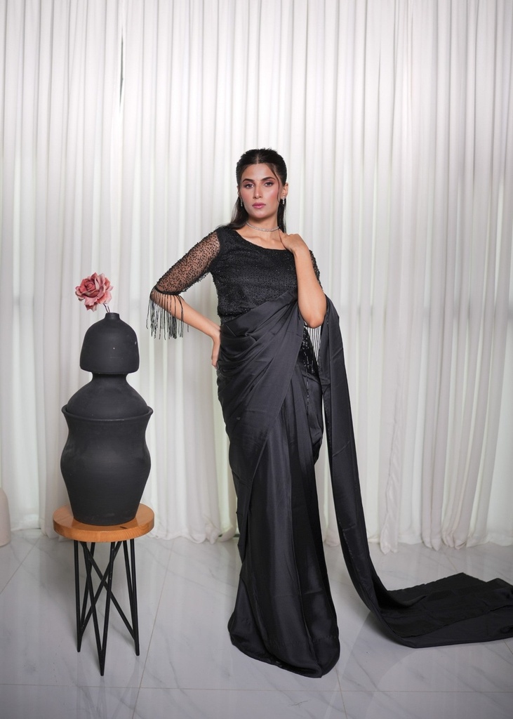 Saree in Black by Ripret