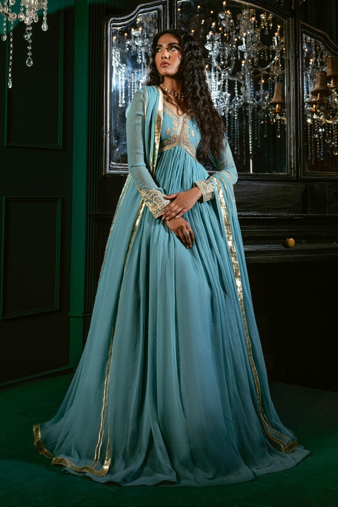 Pishwas in Sky blue by Hani & Umaimaz