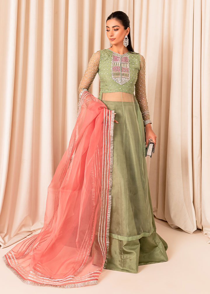 Lehenga in Sage green by Allure By Ih
