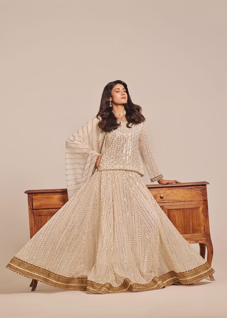 Lehenga in Off-white by Ayesha Closet
