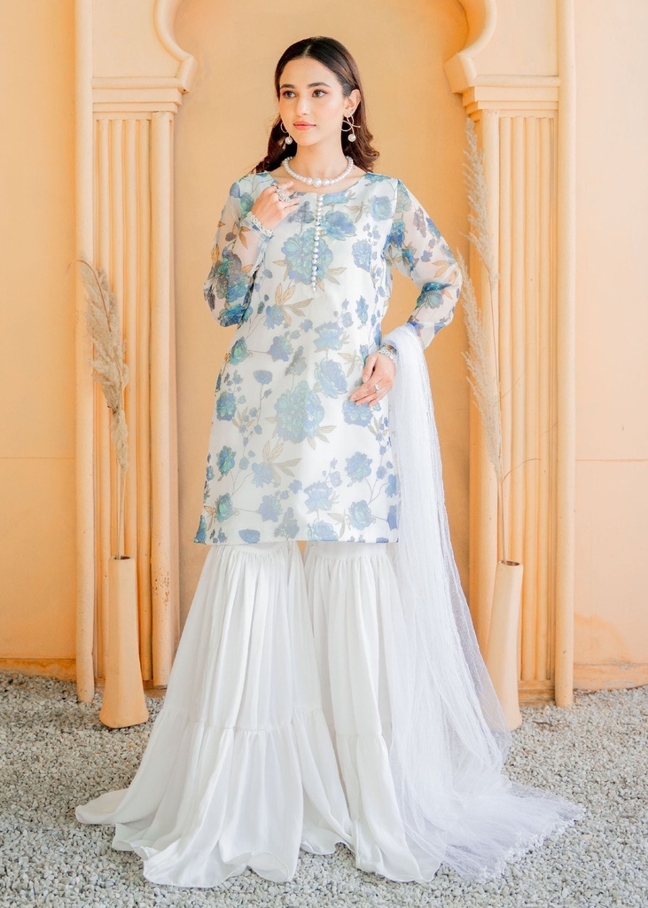 Gharara in White by Laiba Mir