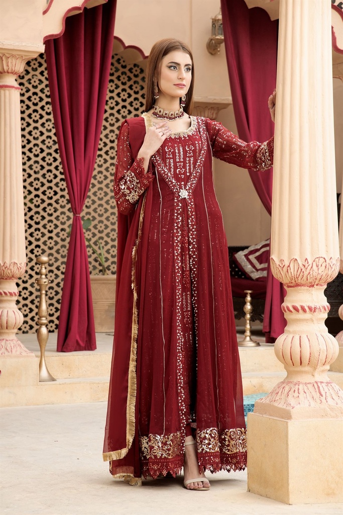 Gown in Maroon by Manahils