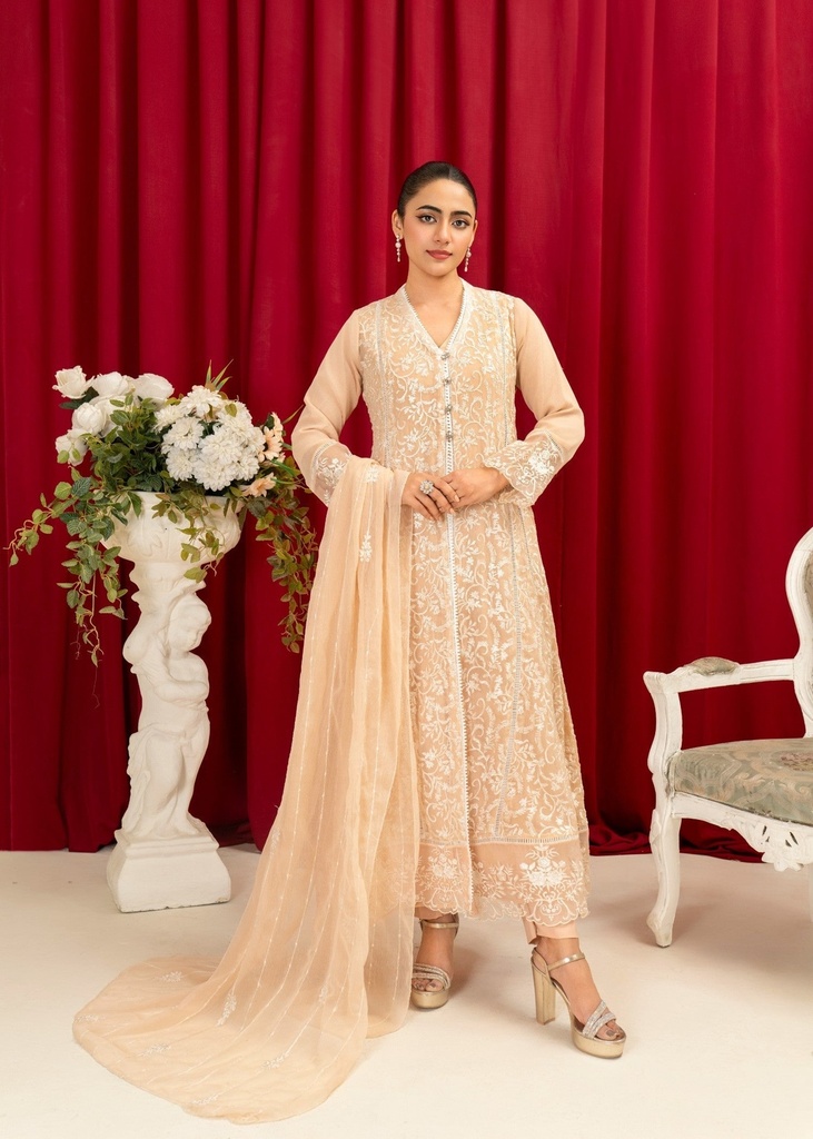 Gown in Peach pink by Manahils