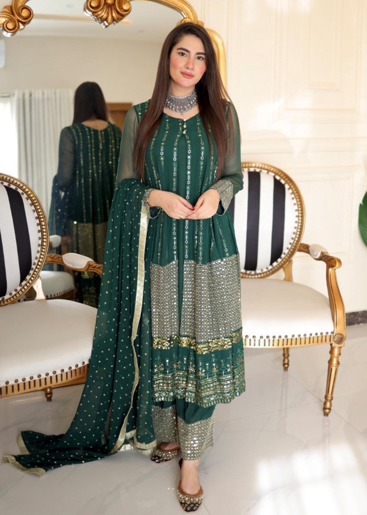 Gown in Bottle green by Rang-e-Haya
