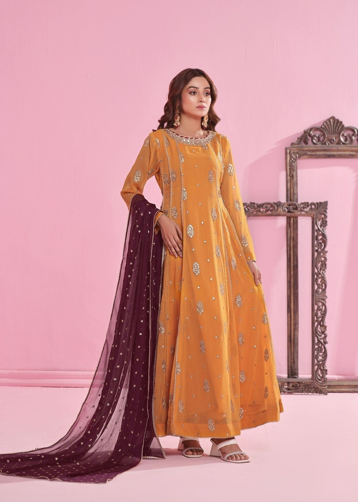 Chiffon Anarkali in Mustard