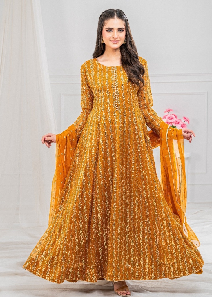 Chiffon Anarkali in Mustard