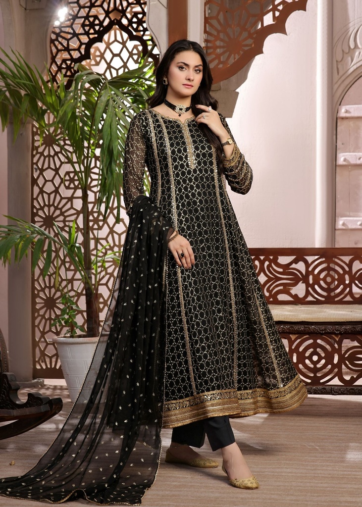 Chiffon Anarkali in Jet black
