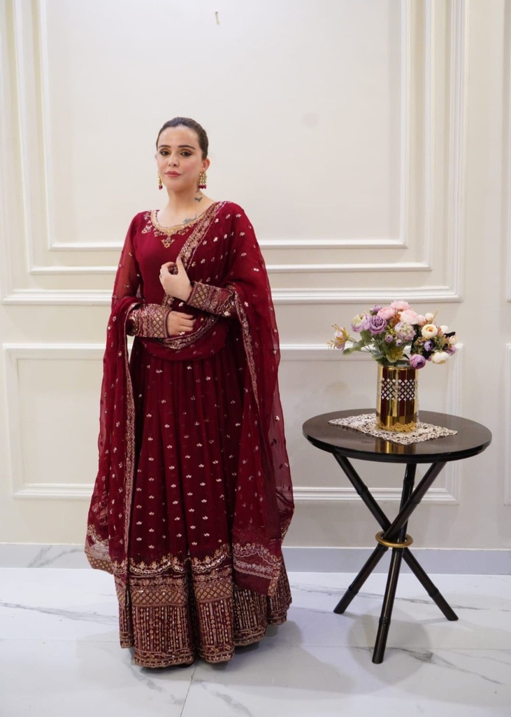 Chiffon Anarkali in Maroon