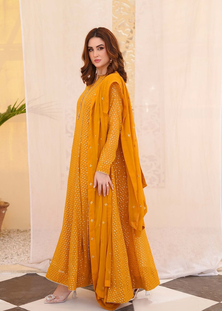 Chiffon Anarkali in Mustard