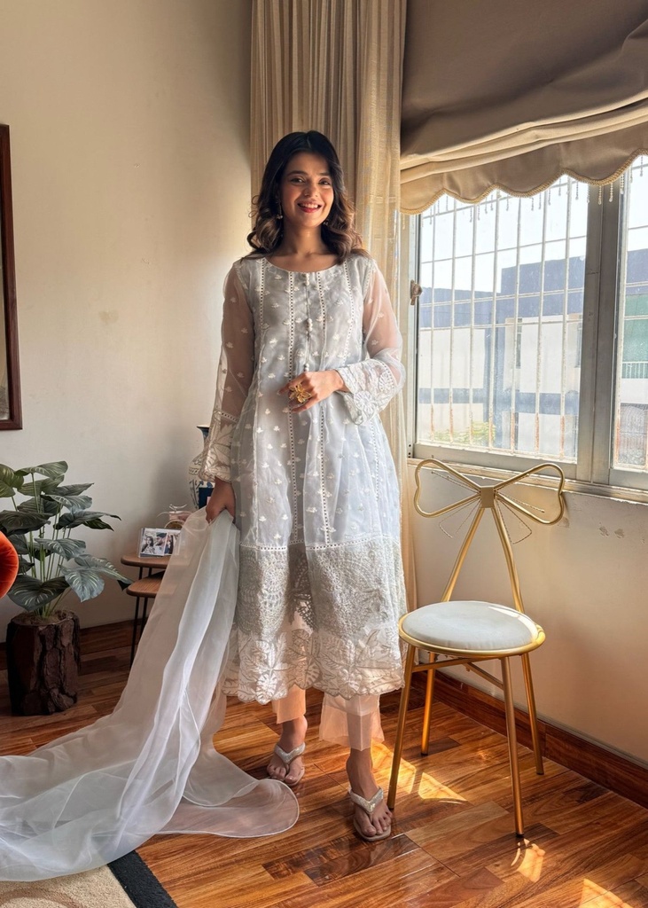 Organza Anarkali in Ice blue