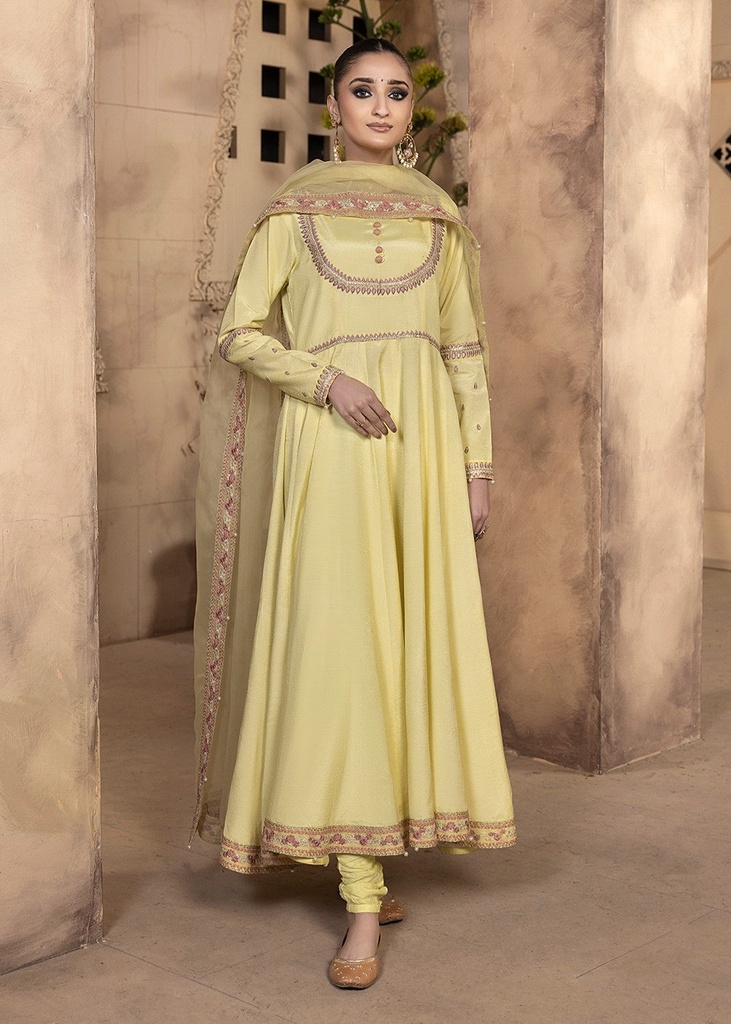 Raw silk Anarkali in Yellow