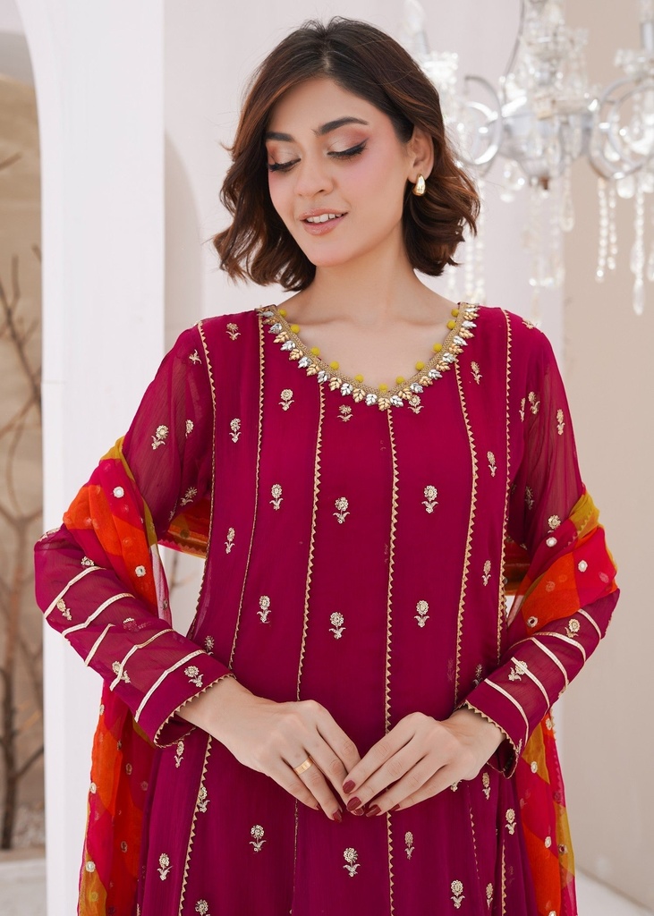 Chiffon Anarkali in Cherry red