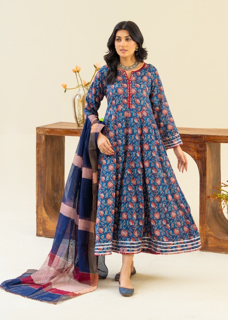 Lawn Anarkali in Blue