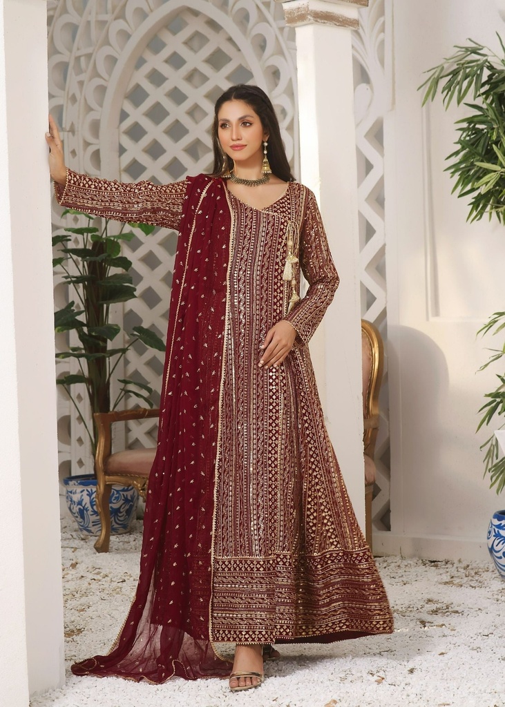 Chiffon Angrakha in Maroon