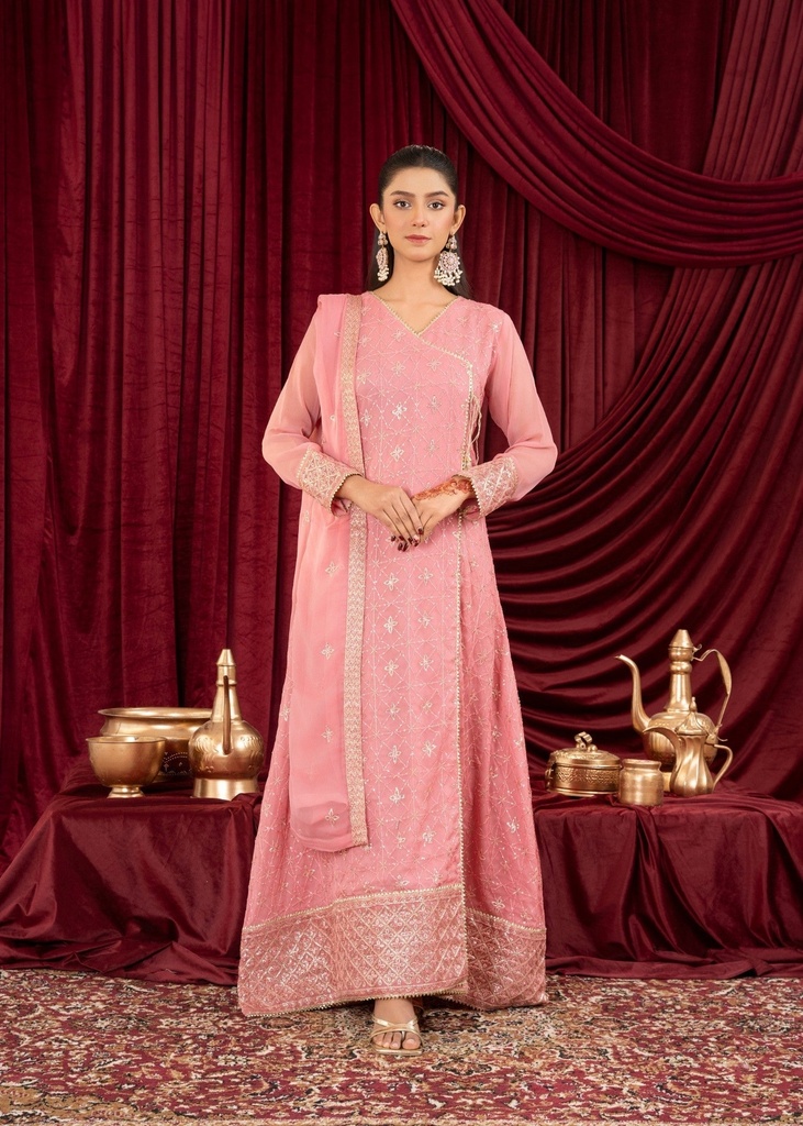 Chiffon Angrakha in Baby pink