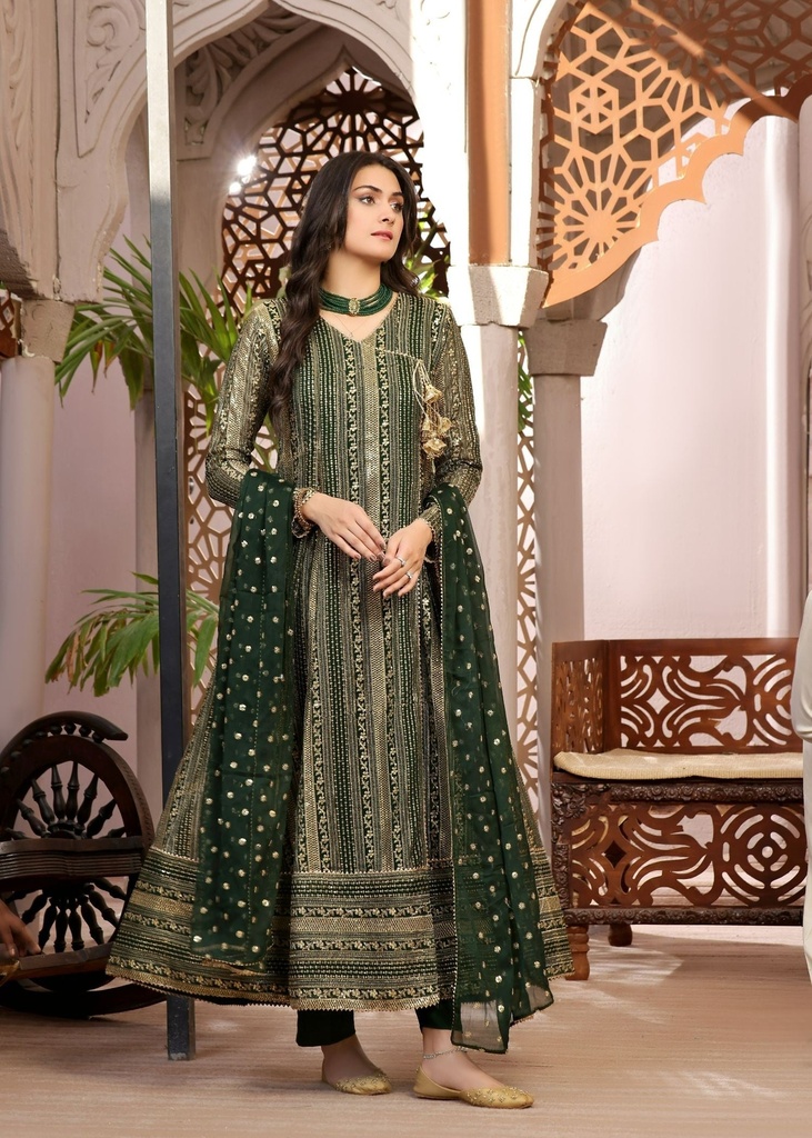 Chiffon Angrakha in Dark green